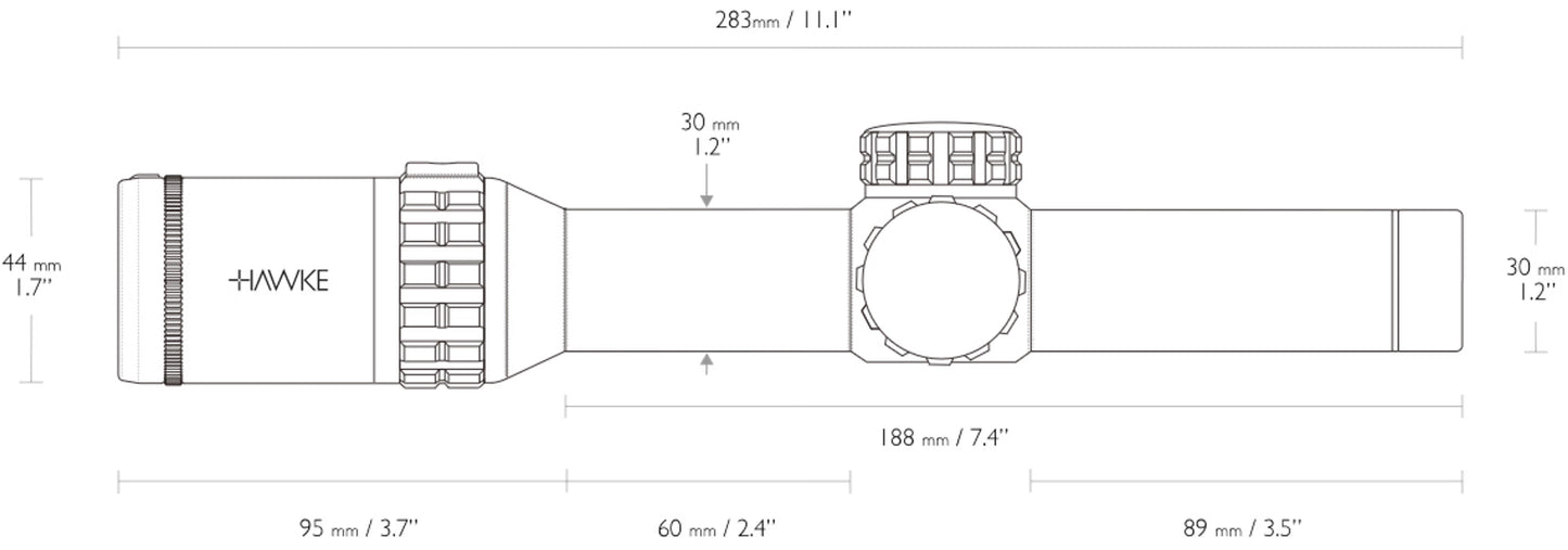 Hawke Frontier 1-10x24 Mil Fibre Dot (10x), 30mm, Zero Lock 'n' stop